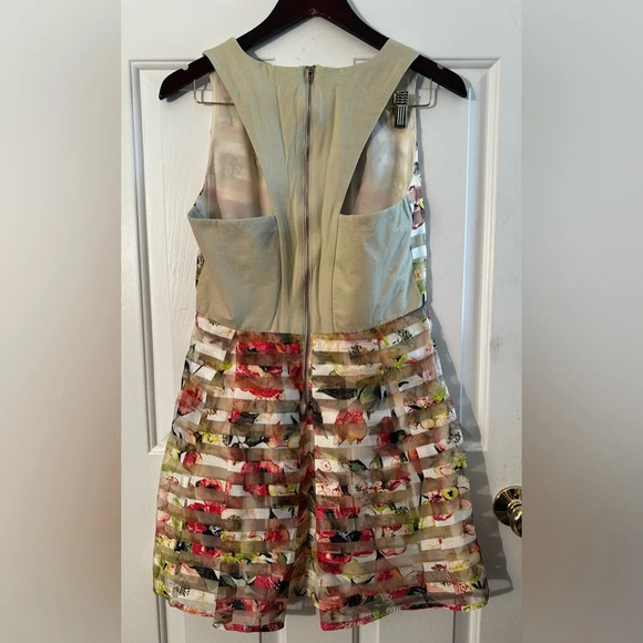 Allik ANTHROPOLOGIE Pastel Water Color Sheer Panel Sheath Midi M Racerback Zip - Picture 5 of 13